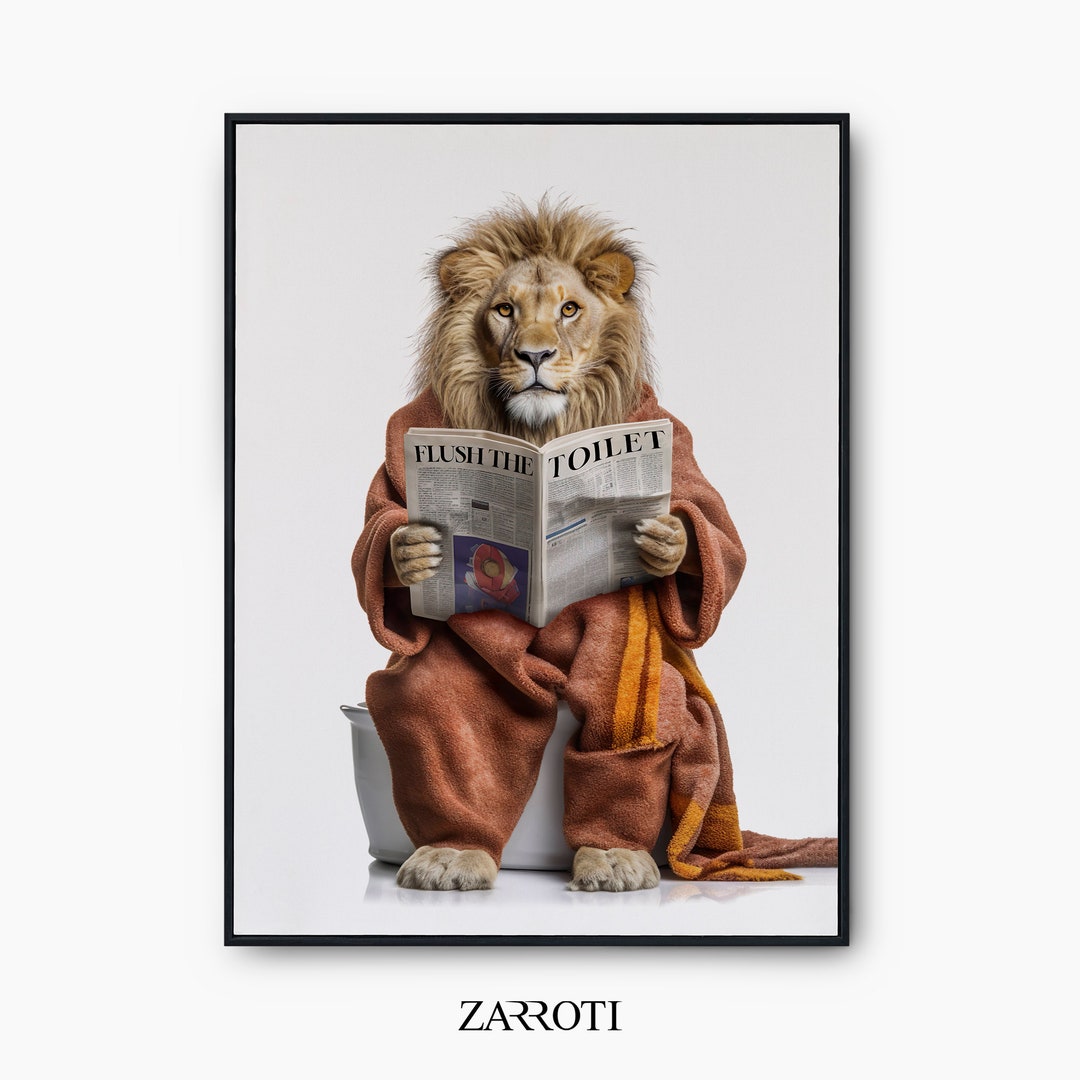 Lion Toilet Art Instant Download, Lion Bathroom Printable Wall Art