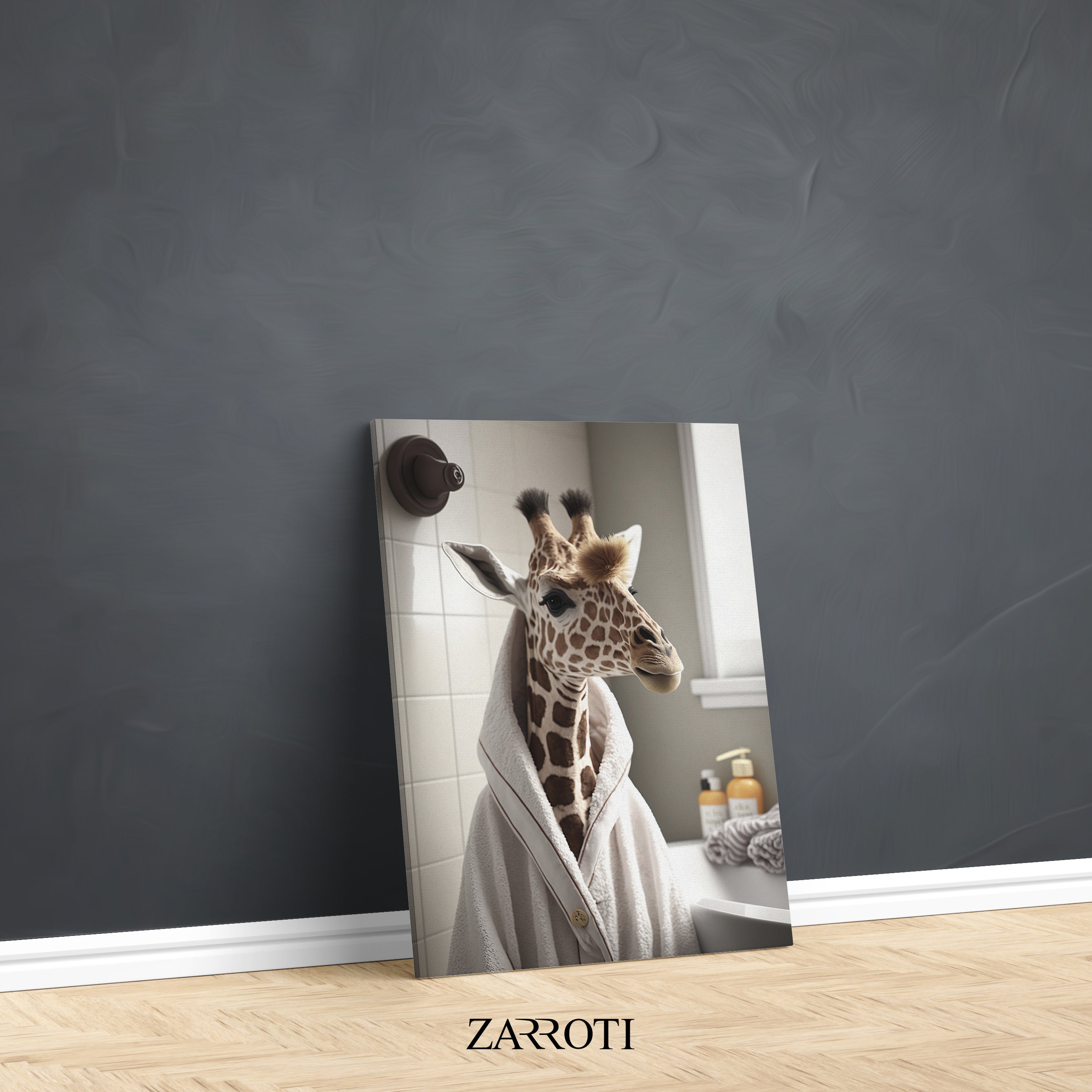 Adorable Giraffe in Bathroom Printable Wall Art, Giraffe Photo ...