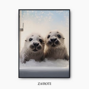 Baby Seals Bathroom Instant Download, Seals In Bathtub Printable Wall Art, Nursery Seal Wall Art, Seals Bathroom Poster, Animal Decor Poster