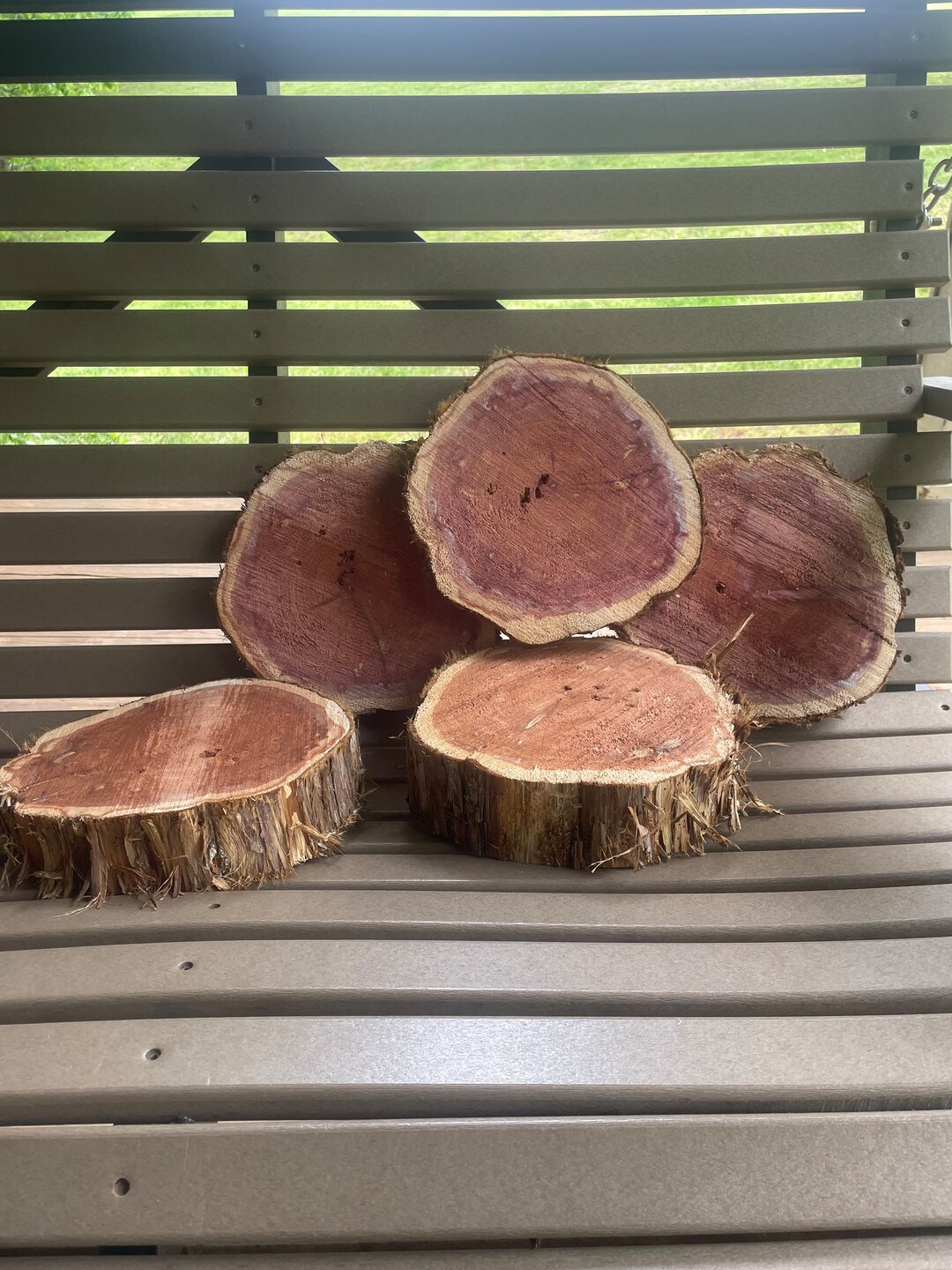 Cedar Rounds, Set of 5. Rustic Wedding Decor, Centerpiece, Hanging
