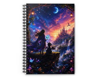 Fantasy Wizard and Familiar Notebook | Spiral Ruled Journal