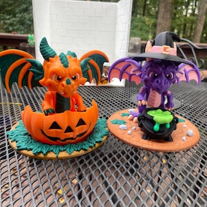 Halloween Dragon Figurine Set – Pumpkin Dragon & Witch Dragon Collectibles, Spooky Fantasy Décor, Cute Dragon Lover Gift