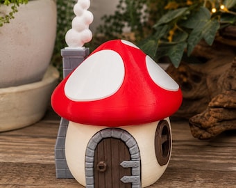 Domek wróżki z grzybami | Magiczny wystrój Cottagecore | Fantastyczna dekoracja półki | Uroczy prezent w postaci domku wróżki | Dekoracja do wnętrz drukowana w 3D