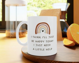 BoHo Rainbow, Heart, Valentines Day, White Ceramic Mug, 11oz and 15oz