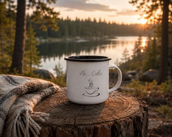 Taza de café de esmalte para acampar / Taza para fogata de Ah Coffee / Taza para bebidas acogedoras para cabaña