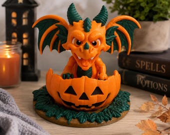 Halloween Pumpkin Dragon Figurine: Spooky Fantasy Decor