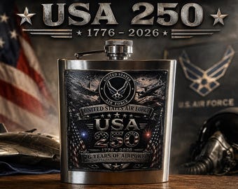 USA 250 Air Force Flask | 76 Years of Airpower | Personalized Military Gift | 8oz Stainless Steel Hip Flask | Veteran & Airman Gift
