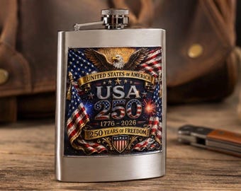 USA 250 Patriotic Hip Flask – Stainless Steel 8oz Commemorative Eagle Design