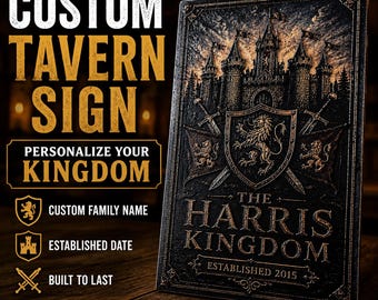 Custom Tavern Sign | Personalized Family Kingdom Sign | Medieval Castle Wall Art | Fantasy Family Name Plaque | Custom Established Date Gift