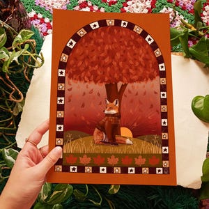 Volpe in maglione Stampa artistica popolare autunnale Accogliente illustrazione autunnale per la camera da letto Arte della natura per gli amanti della volpe Regalo per la nuova casa Vibes autunnali Wall Art
