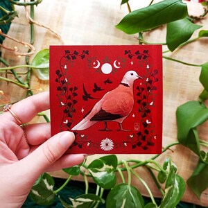 Pigeon Mini Print Colombe à collier rouge Dessin d'oiseau Illustration Colombe Art mural pour les amoureux des oiseaux Cadeau pour l'art ornithologue Carte postale de la faune