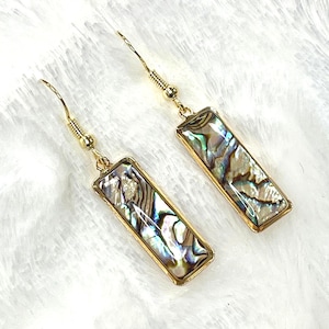 Rectangular Abalone Shell Dangle Drop Earrings | Handmade Hypoallergenic Resin Jewelry | Beach & Boho Accessory | Paua Shell Drop Earring