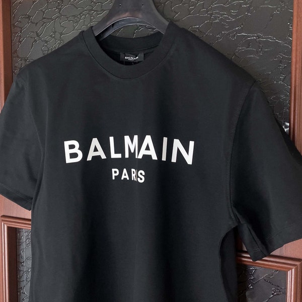 Camiseta Balmain Negra Con Sello BOLD Blanco Talla 2XL