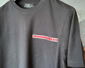 Prada t shirt red best sale logo