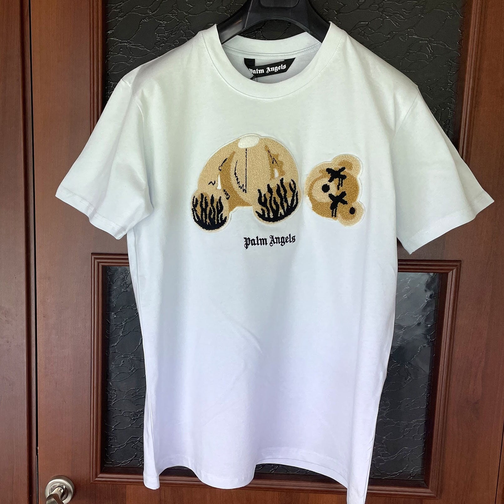 Palm Angels White T-shirt With Plush Embroidery Bear X-eyes 