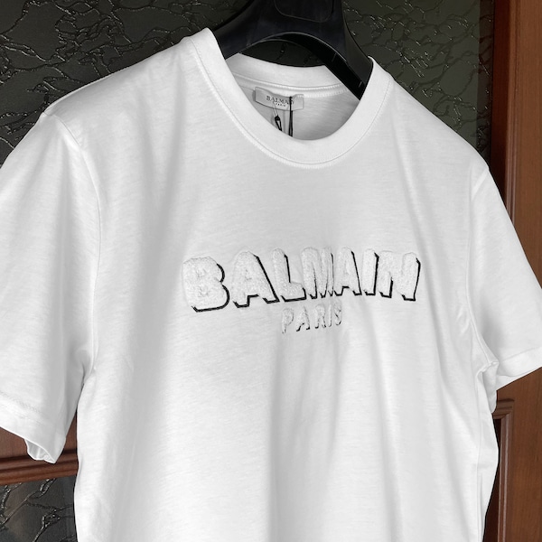 T-shirt blanc Balmain vintage avec broderie pelucheuse Taille 2XL