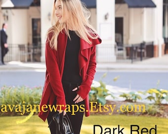Cardigan Wrap, with hood and thumbholes-Dark Red