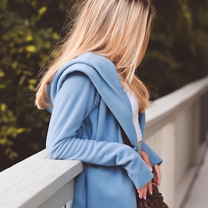 Cardigan Wrap, with hood and thumbholes-Carolina Blue