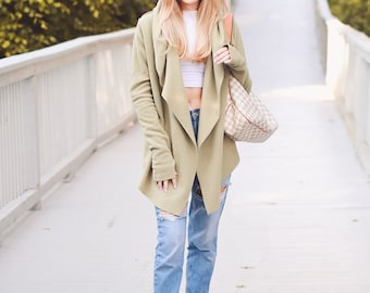 Cardigan Wrap, with hood and thumbholes-Sage