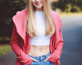 Cardigan Wrap, with hood and thumbholes-Dusty Rose