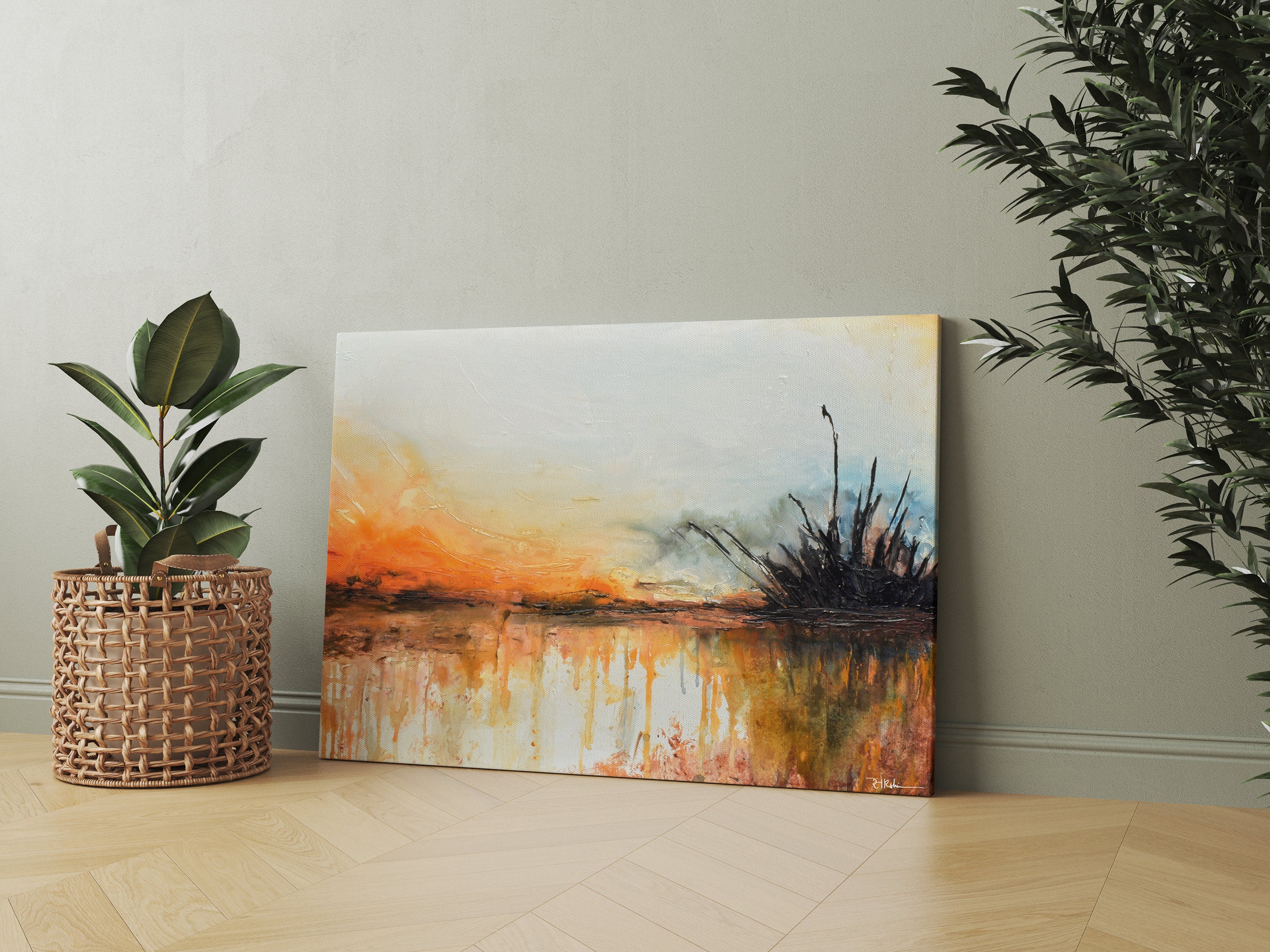 Abstract Sunset Landscape Acrylic Painting on Canvas, Modern Wall Art ...