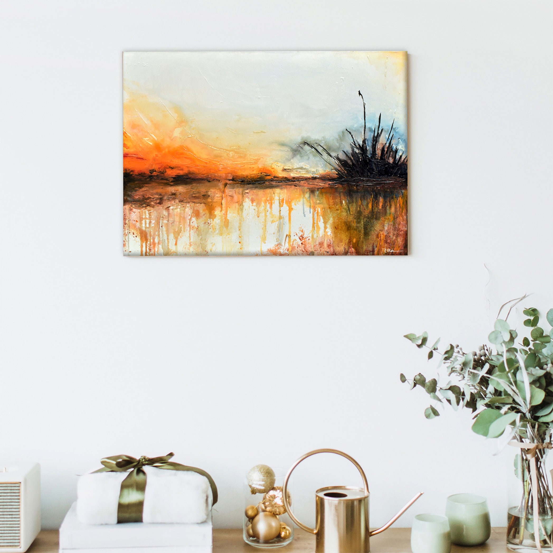 Abstract Sunset Landscape Acrylic Painting on Canvas, Modern Wall Art ...