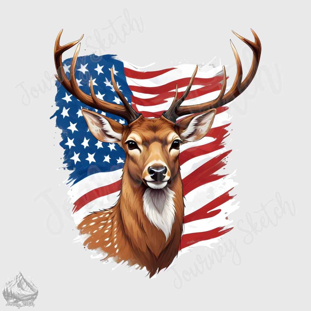 Deer With American Flag Backgroundnull