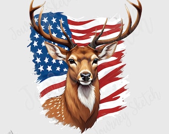 Deer American flag deer head PNG Sublimation design transparent background clipart print files Patriotic Deer hunting 4th of July