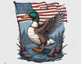 4th of July Duck American flag duck PNG Sublimation design transparent background clipart print files Patriotic duck hunting