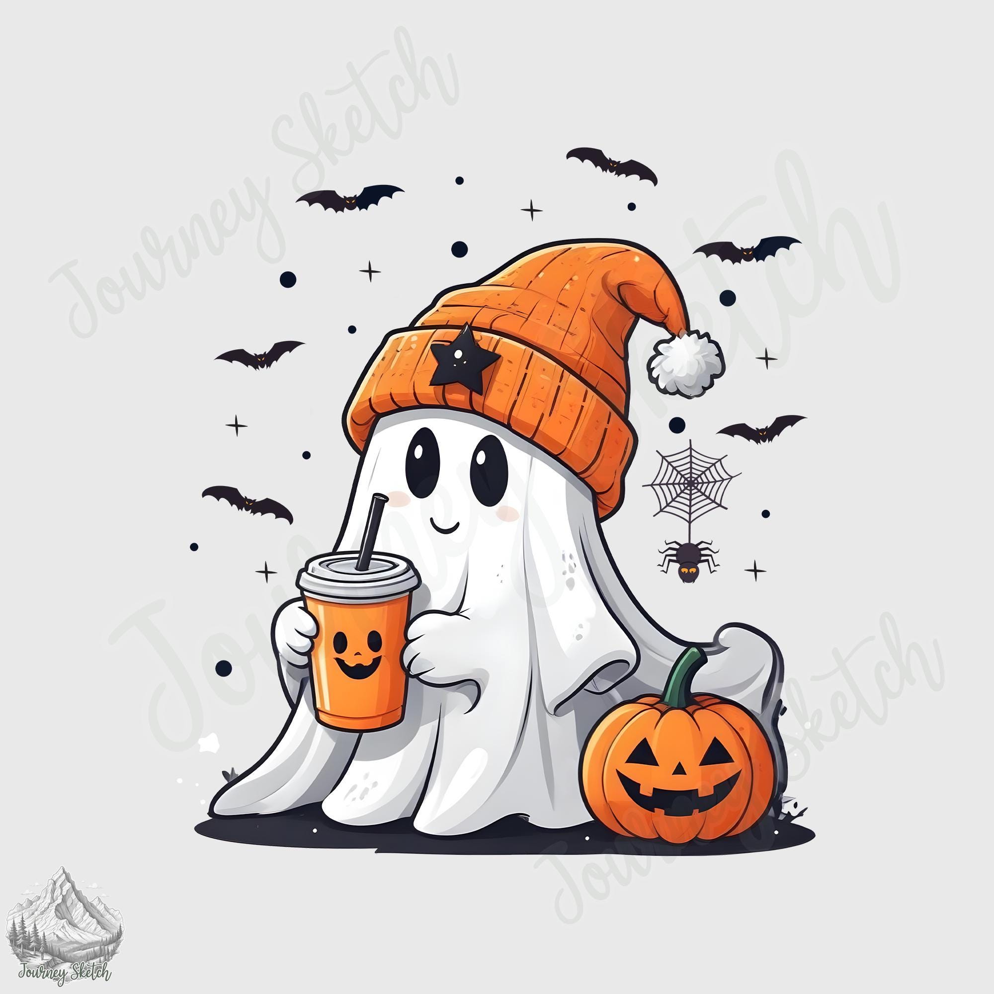 Cute Ghost Svg Png, Funny Halloween Ghost with Coffee Svg Png, Coffee png, Ghost, Spooky Season, Halloween Shirt svg