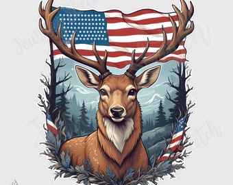 4th of July Deer American flag deer head PNG Sublimation design transparent background clipart print files Patriotic Deer hunting