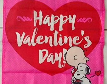 Snoopy and Charlie Brown Pink Valentine's Day 14 x 18 in Garden Flag Single Sided