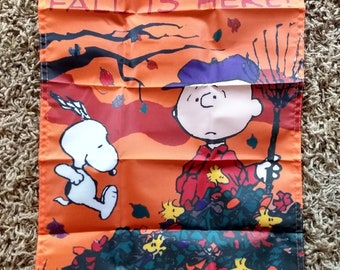 Snoopy and Charlie Brown Fall Autumn 14 x 18 in Garden Flag Single Sided