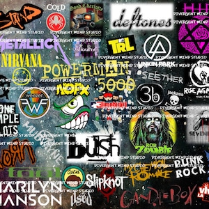 90s Rock Band Logos Version #2 Tumbler Wrap Digitaler Download PNG