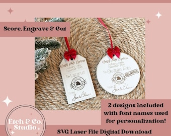 Fichier laser SVG pour étiquette-cadeau de Noël, ornement personnalisé (téléchargement numérique)