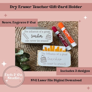 Teacher Christmas Gift Laser SVG, Teacher Dry Eraser Gift Card Holder Digital File, Teacher Christmas Gift SVG, Teacher Gift Card Holder