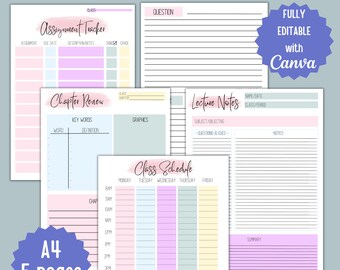 assignment deadline tracker Academic Study Printable Bundle - Weekly Class Schedule, Assignment Tracker, Cornell Lecture Notes, Chapter Review, Flash Cards