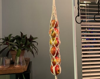 Hanging woven macrame basket for friut and vegetable storage