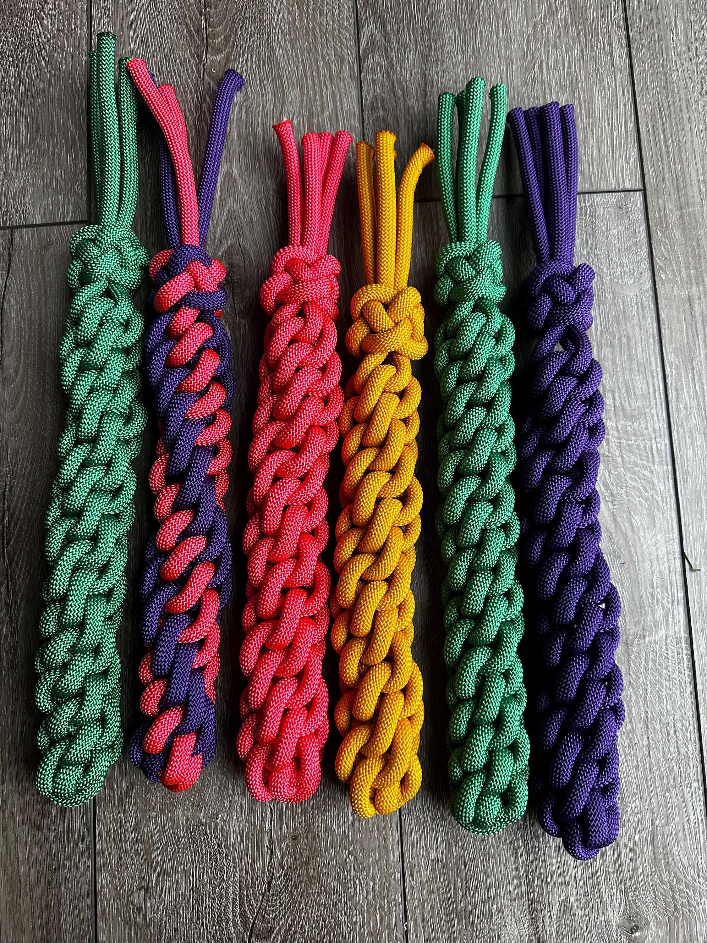 Super tough dog toy 16inches long,3/8 inch American made paracord durable, strong, rot, UV and chew resistant, multiple colors available