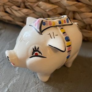 Vintage 1960s Arthur Wood Ceramic Rare Old Money themed Hand Painted Piggy Bank 4694