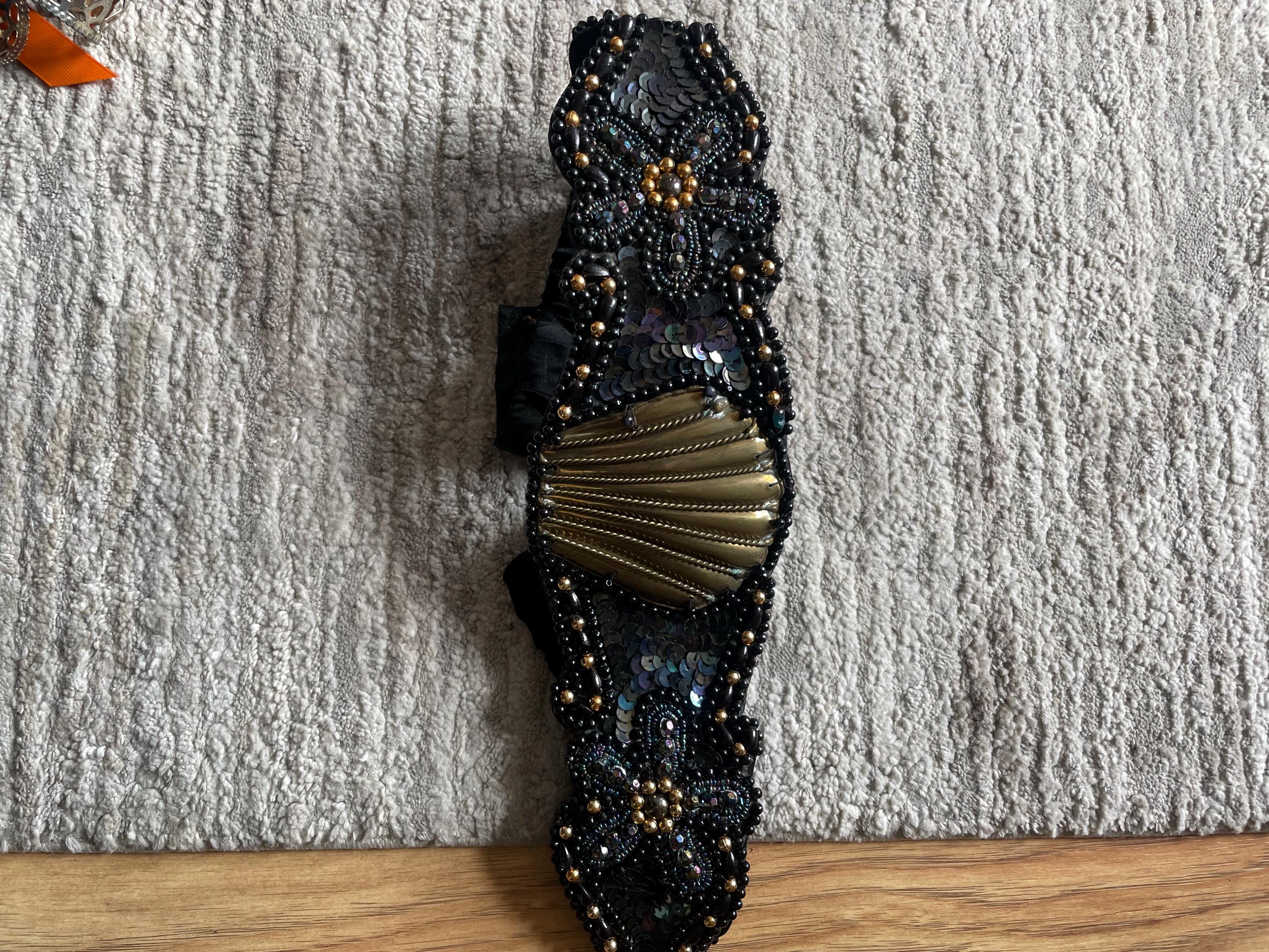 Vintage 1980s Black Beaded Embellished Sequin Gold Brass  display picture 2