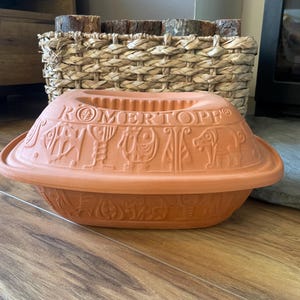 Vintage W Germany Romertopf large  Terracotta Embossed Clay Baker with lid Bay Keramik 111