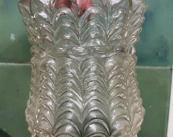 Paralume vintage anni '60 in vetro pressato smerlato trasparente stile Art Déco.
