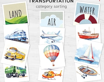 Transportation Sorting Activity | Printable Vehicle Sorting Cards | Montessori-Inspired Early Learning Materials