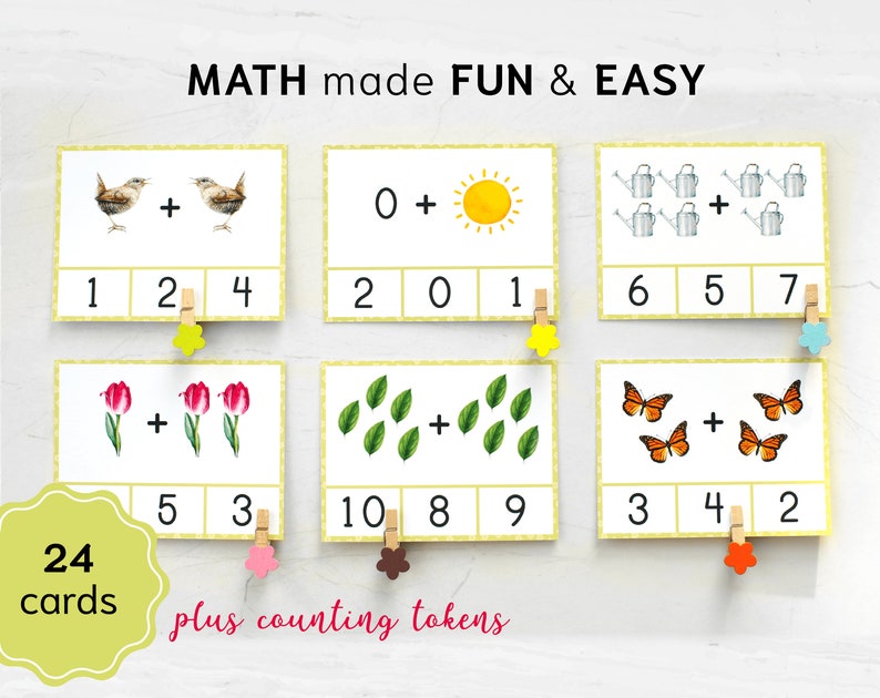 Spring Math Clip Cards - Preschool Addition Activity - Montessori ...