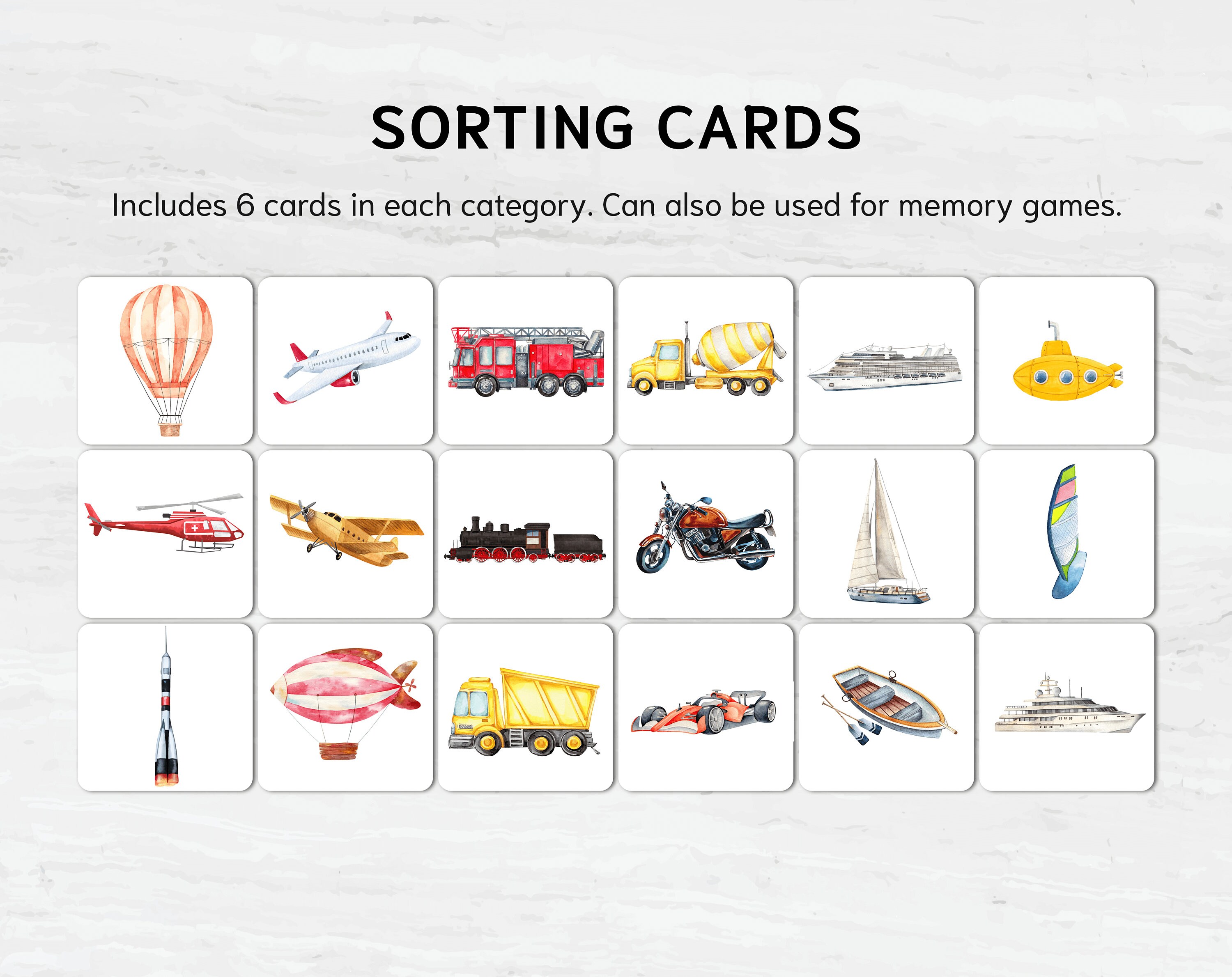 Transportation Sorting Activity: Montessori Preschool Math (printable ...