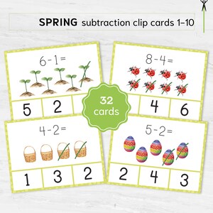 Frühling Clip Karten für die Vorschule | Montessori Mathe-Übungsblätter