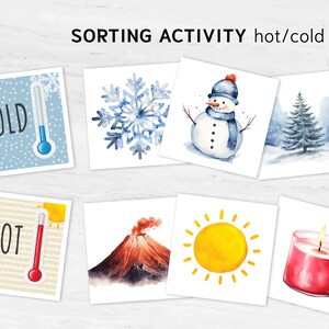 Hot & Cold: Opposites Sorting Activity Printable Flashcards for Toddlers