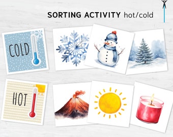 Hot & Cold: Opposites Sorting Activity Printable Flashcards for Toddlers