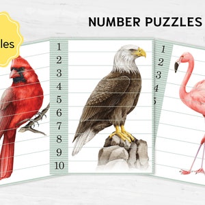 Birds Printable Puzzle. Number Sequence 1-10. Montessori Preschool Math Activity for Kindergarten and Homeschool Resource
